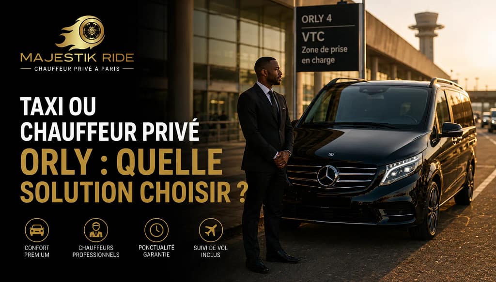 Taxi et chauffeur privé devant l'aéroport de Paris-Orly